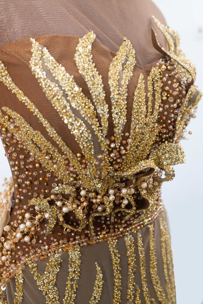Hand-beaded bodice from the Elysian collection