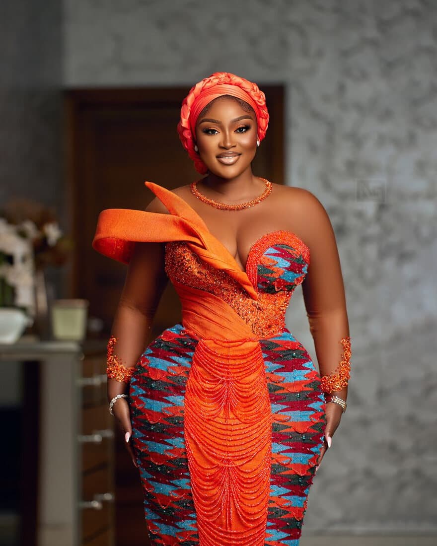 Orange kente with headwrap