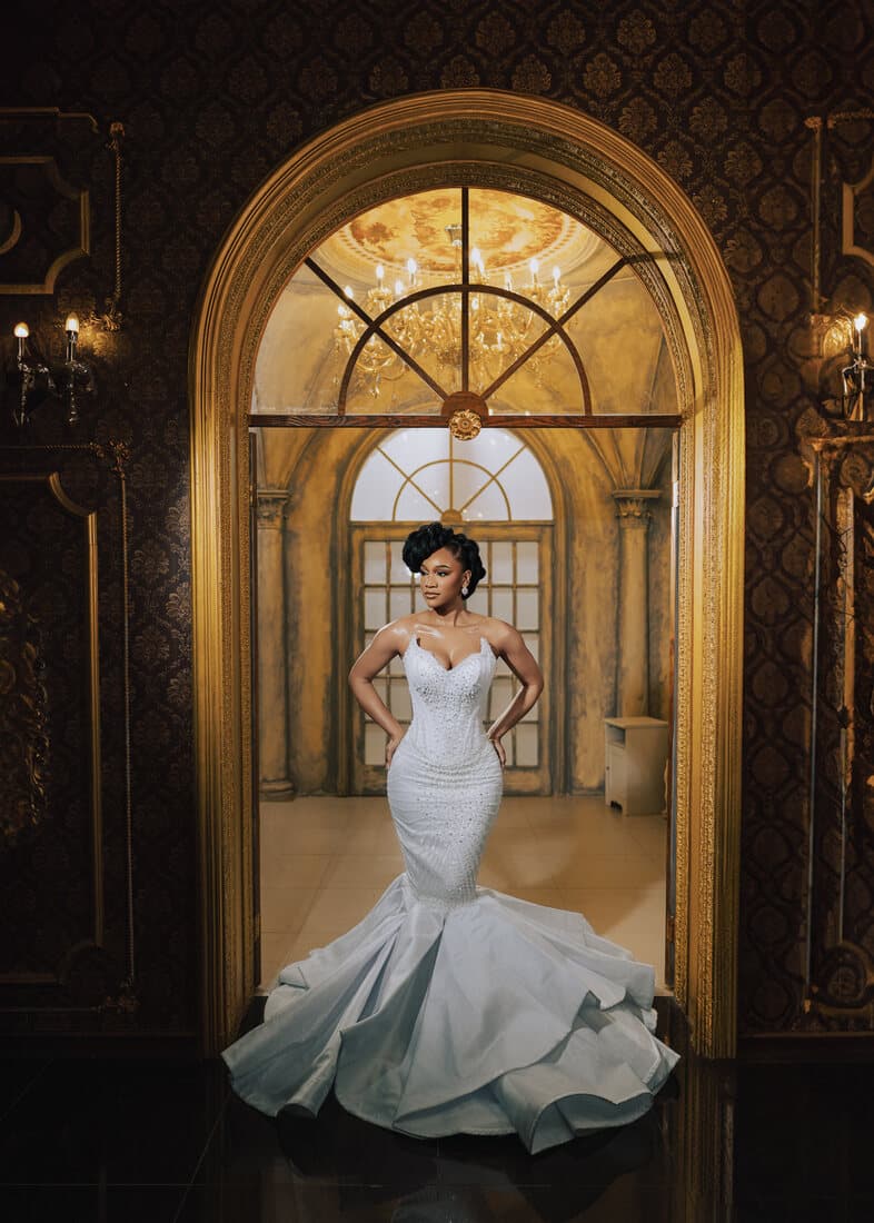 Bridal gown — gold archway